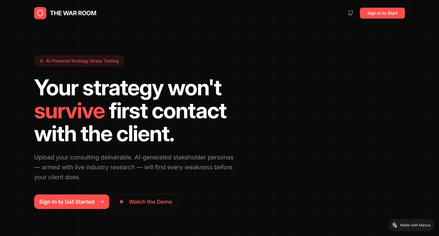 The War Room — product screen 1.