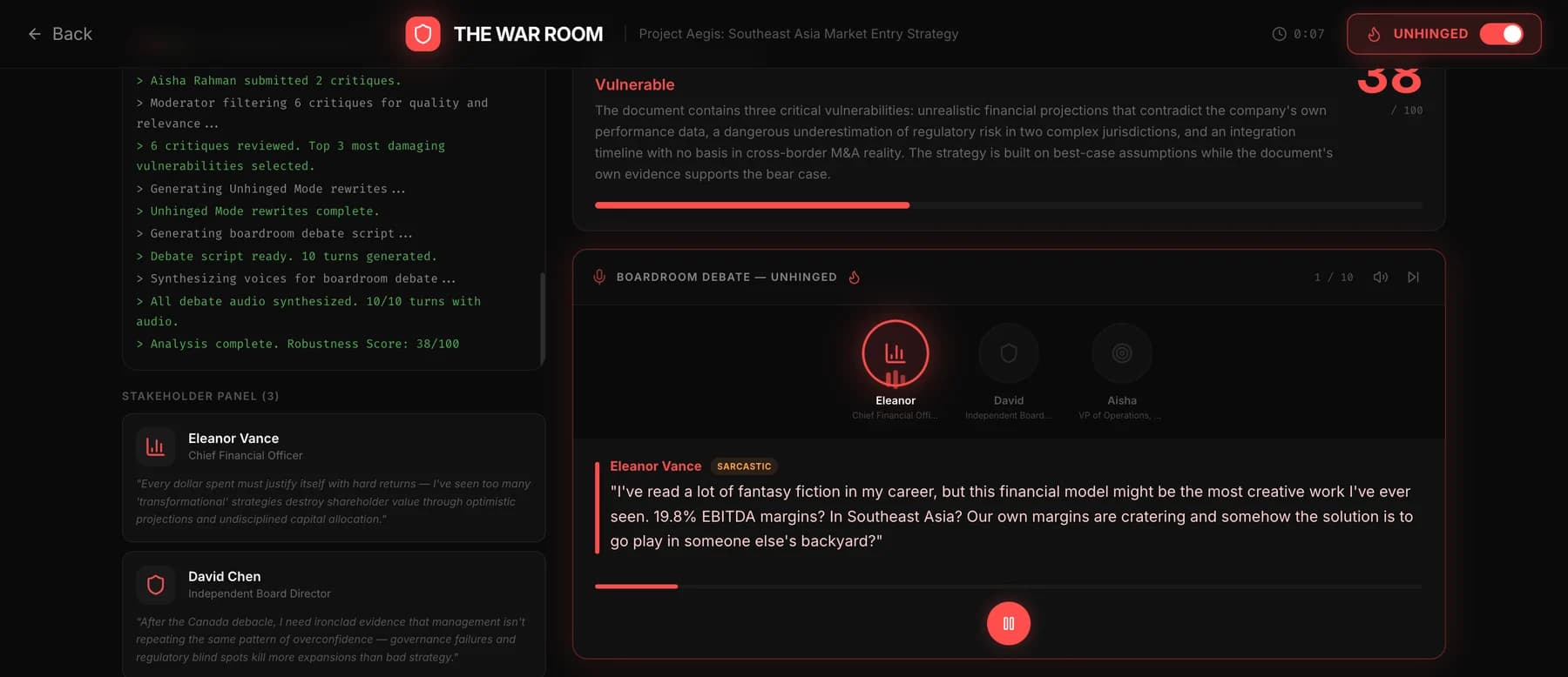 The War Room — product screen 6.